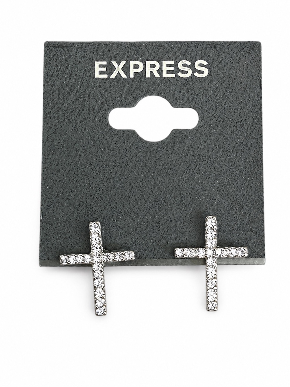 EXPRESS Silver Crystal Cross Stud Earrings - Clear/Silver NWT
